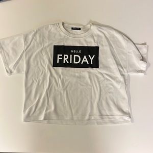 White womens t-shirt “hello Friday”